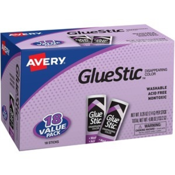 Avery Glue, Stick, 0.26Oz, Prpl, 18PK AVE98079